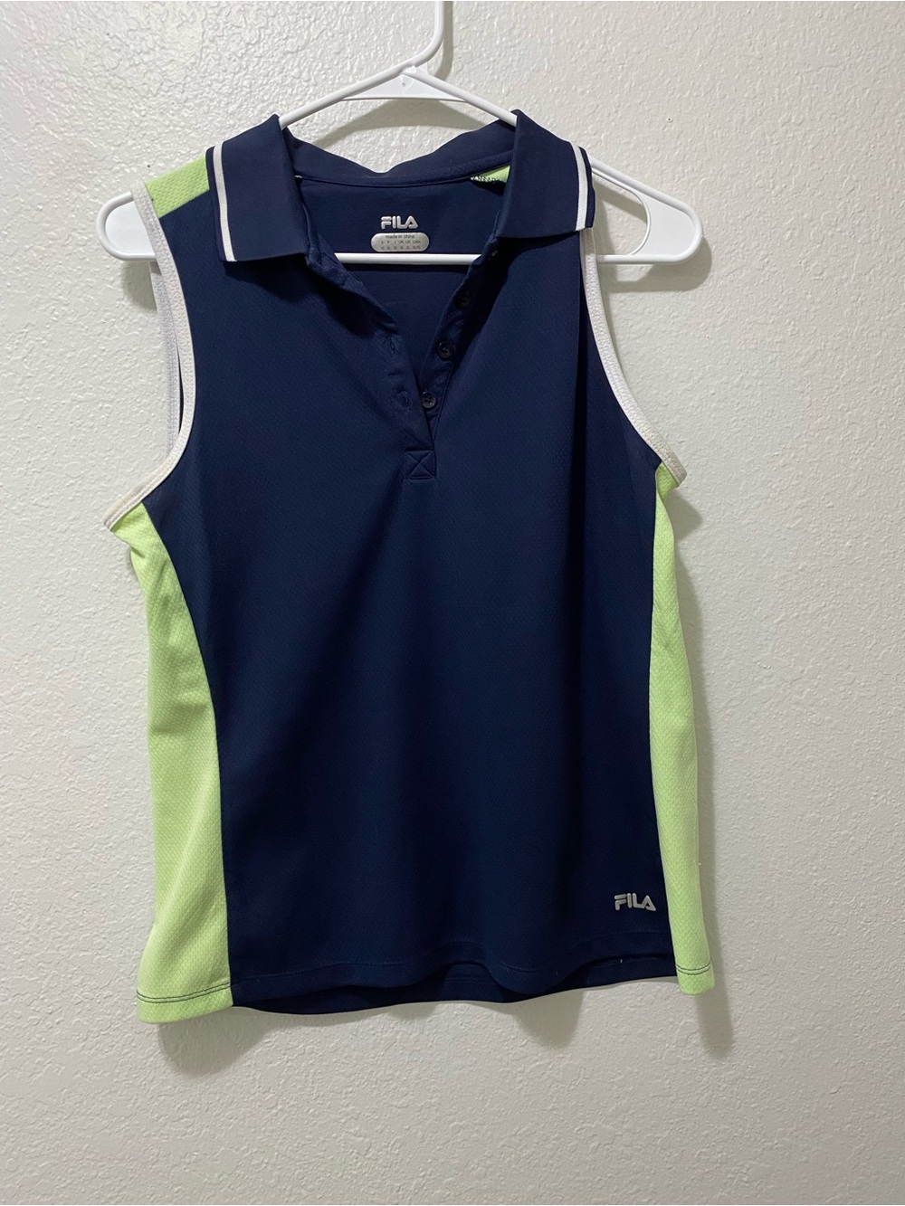 Fila Navy Sleeveless Polo with Lime Side Panels